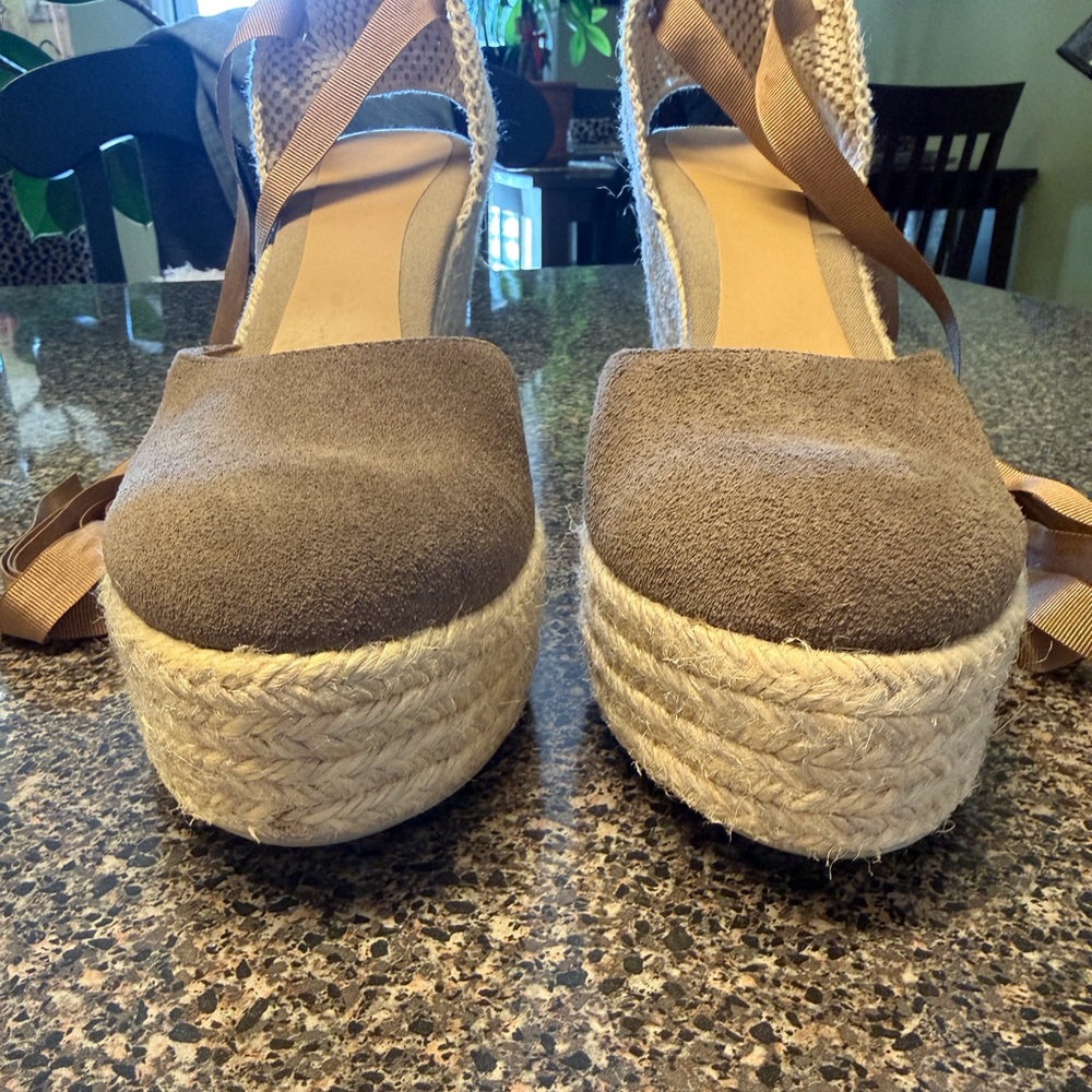 “MANEBI” Tan Suede Espadrille Platform Wedge - Picture 6 of 13